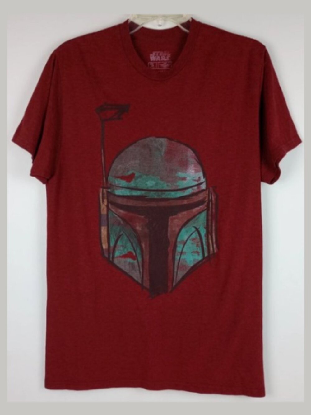 Star Wars Mens‎ L Red Bounty Hunter Boba Fett Mandalorian Helmet Graphic Tshirt